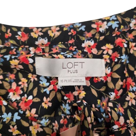 Ann Taylor Loft Top Women's 16 Plus Multicolor Floral Collar Split Party Blouse - Picture 6 of 8